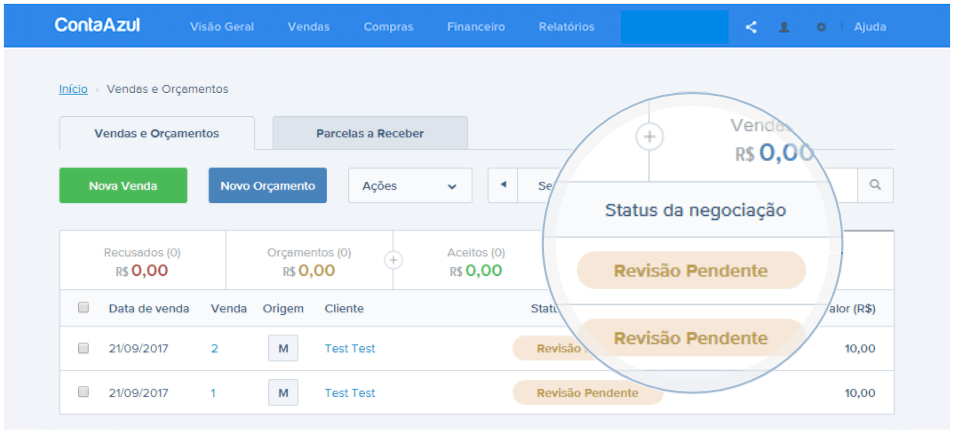 Tela de integração com Mercado Livre
